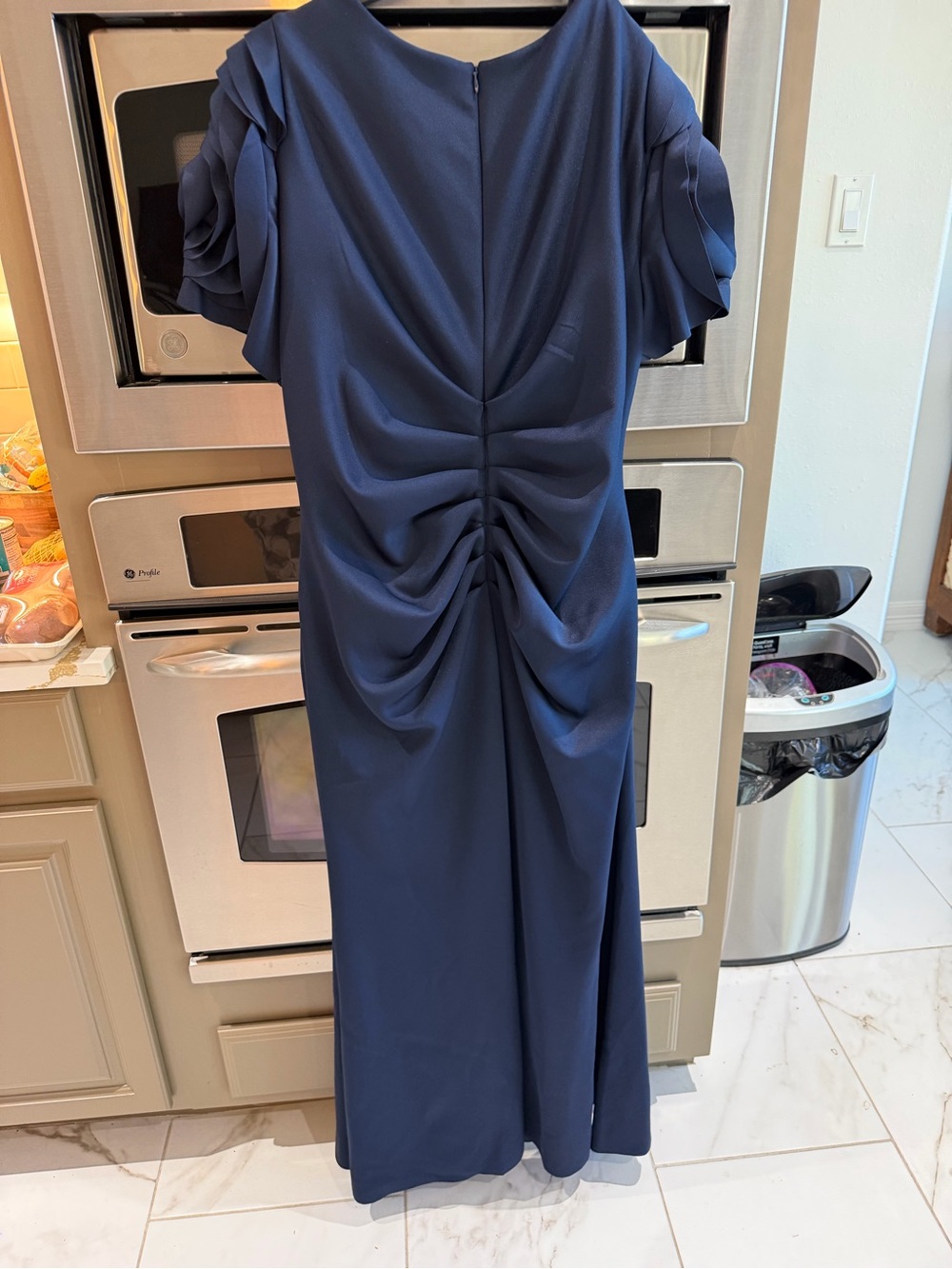 Xscape Navy Draped Maxi Dress with Rosette Sleeves - Picture 3 of 3